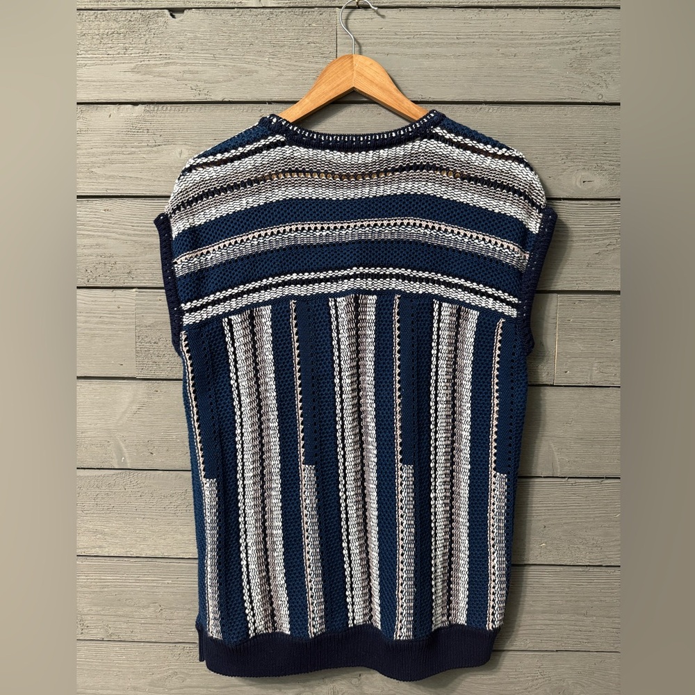 Tory Burch Women’s Navy Pink White Cotton Linen Scoop Neck Sweater Vest Small - Picture 6 of 9